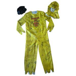 Spirit Halloween Biohazard Unit Costume Hazmat Jumpsuit Yellow Hood Child Size L